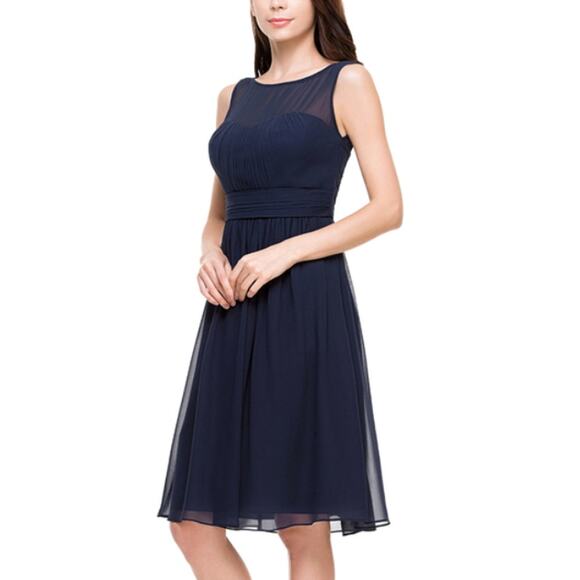 JJ's House Dark Navy Knee-Length Chiffon Bridesmaid Dress Womens 8 Fit & Flare - Picture 1 of 9